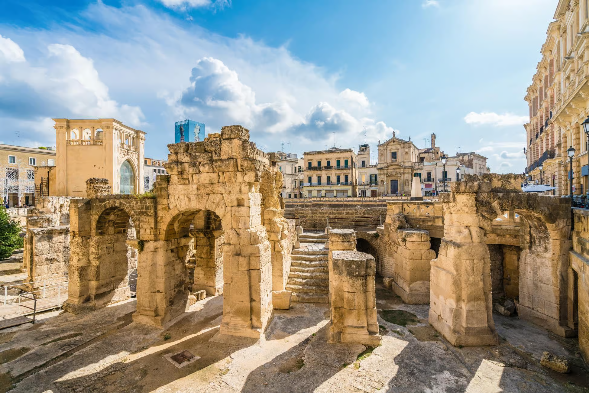 The Roman amphitheatre and historic buildings in Lecce