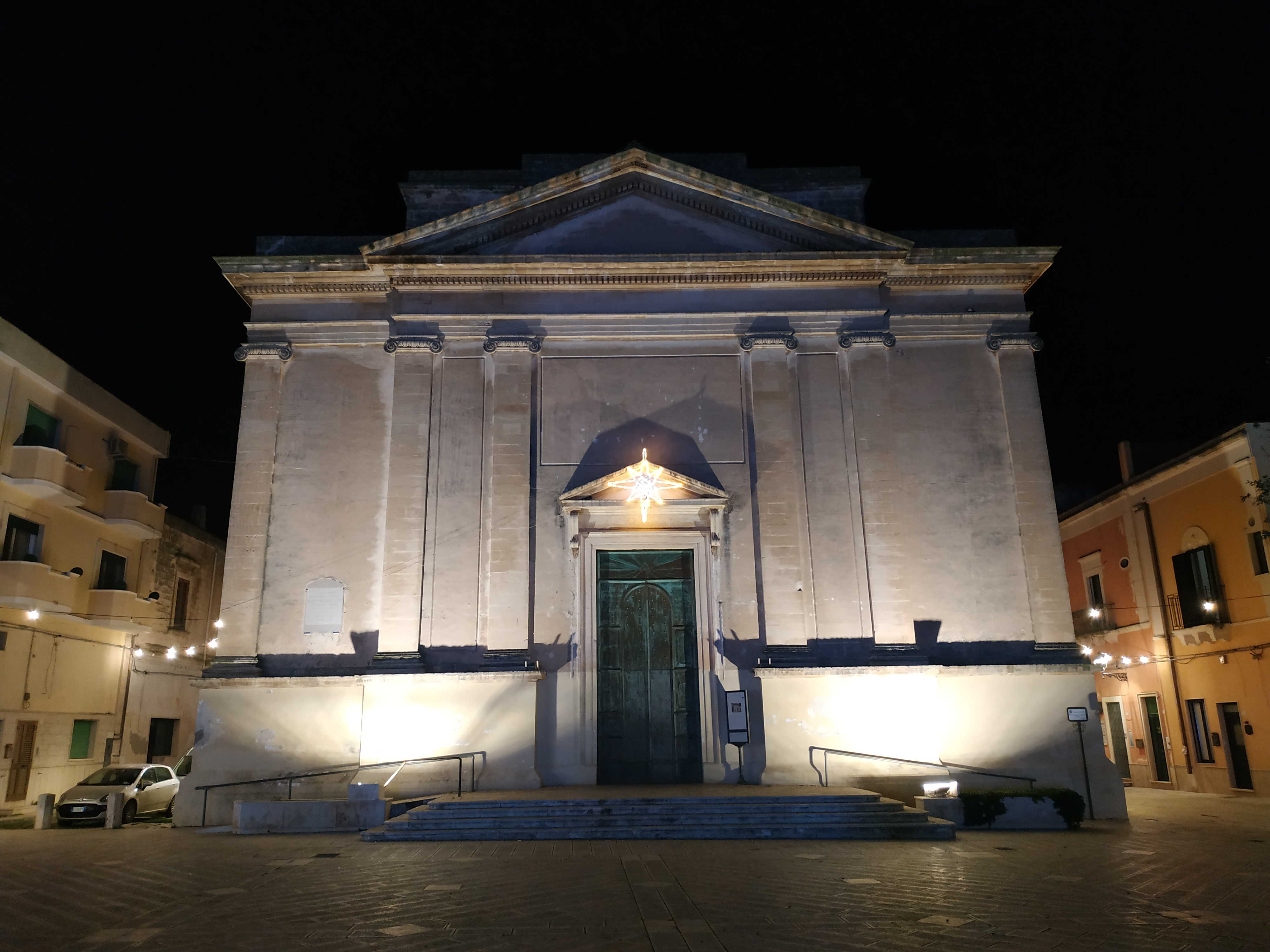 The illuminated mother church of San Pancrazio Salentino